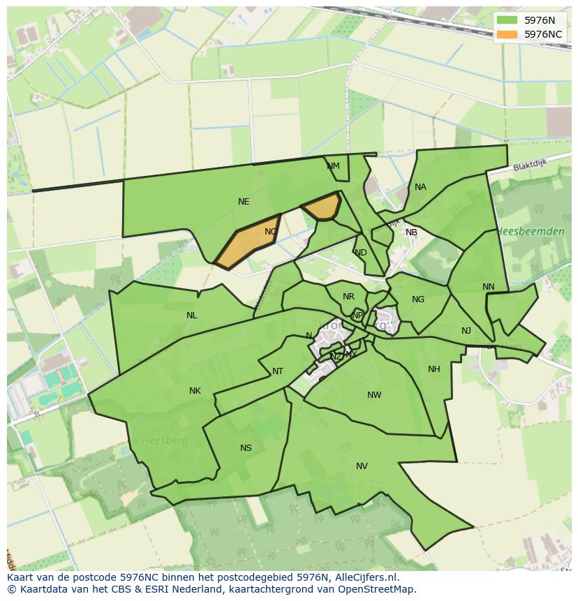 Afbeelding van het postcodegebied 5976 NC op de kaart.