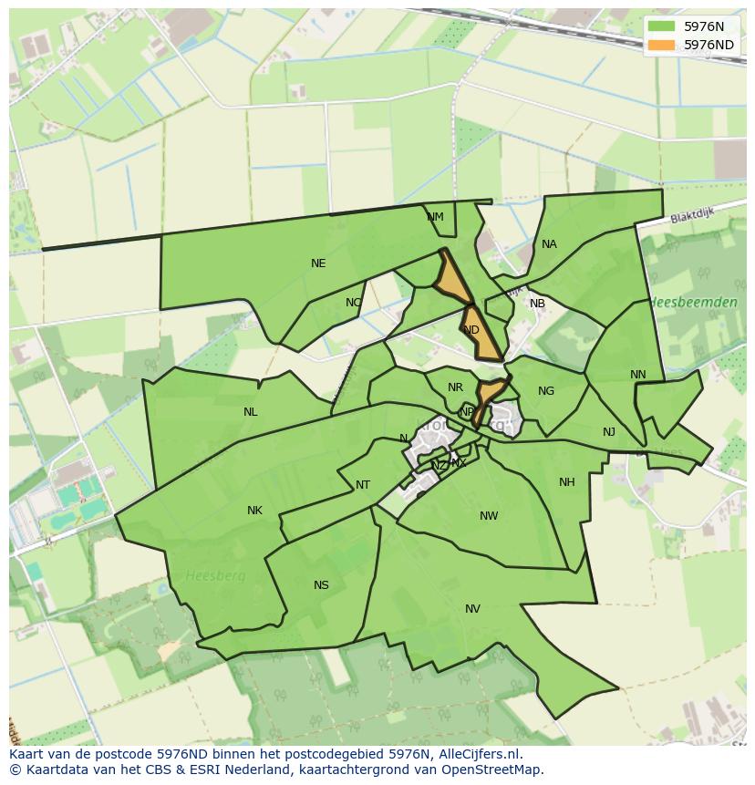 Afbeelding van het postcodegebied 5976 ND op de kaart.