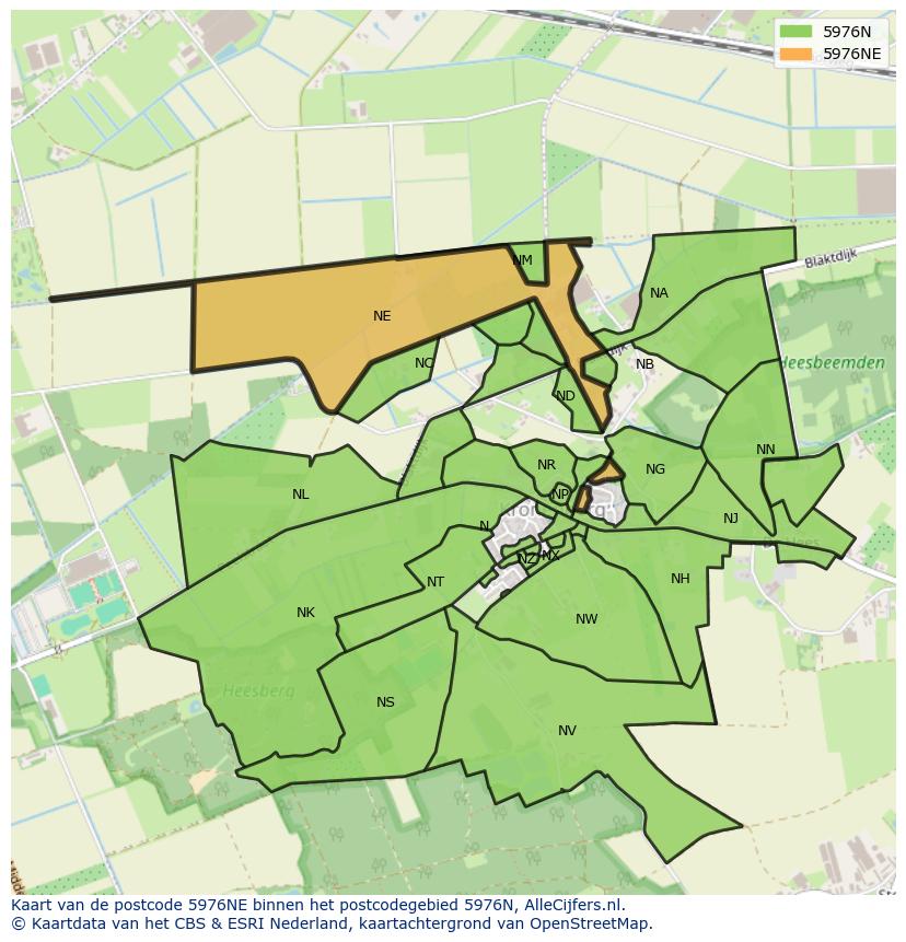 Afbeelding van het postcodegebied 5976 NE op de kaart.