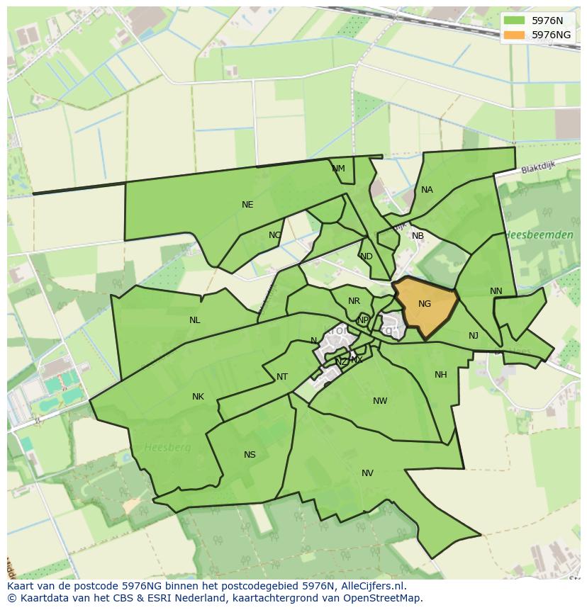 Afbeelding van het postcodegebied 5976 NG op de kaart.