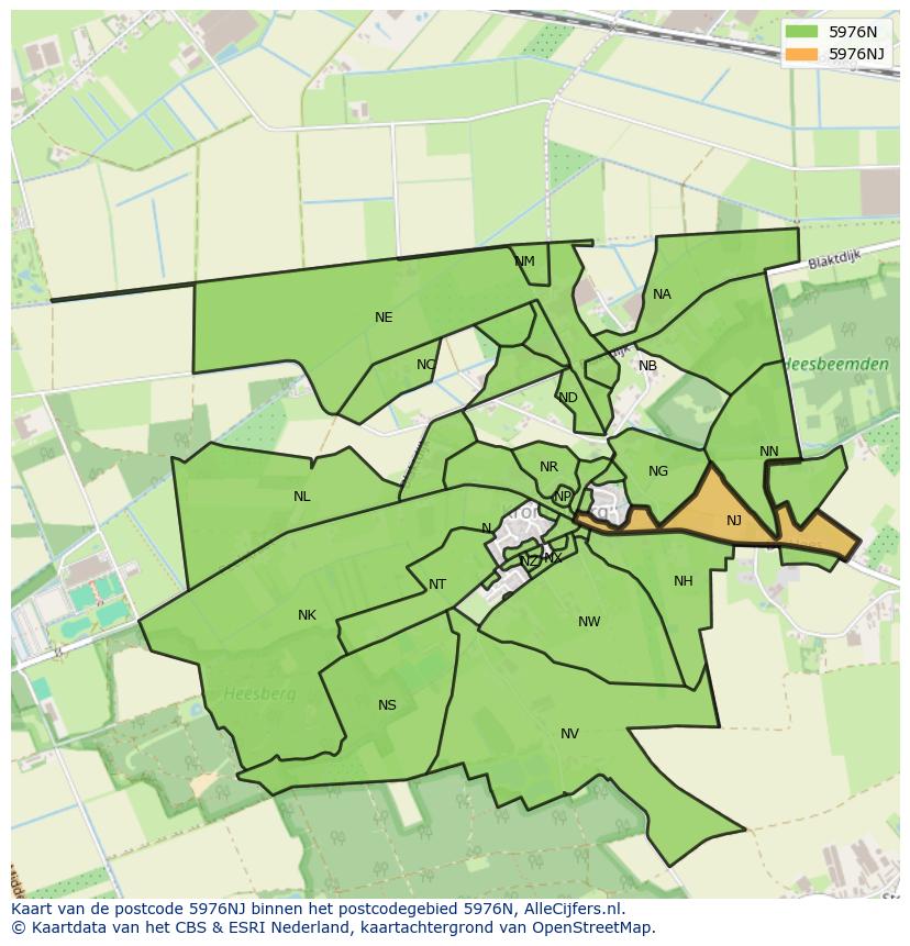 Afbeelding van het postcodegebied 5976 NJ op de kaart.