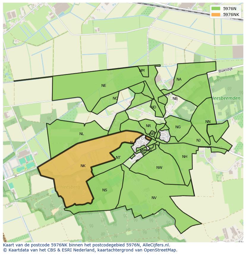 Afbeelding van het postcodegebied 5976 NK op de kaart.