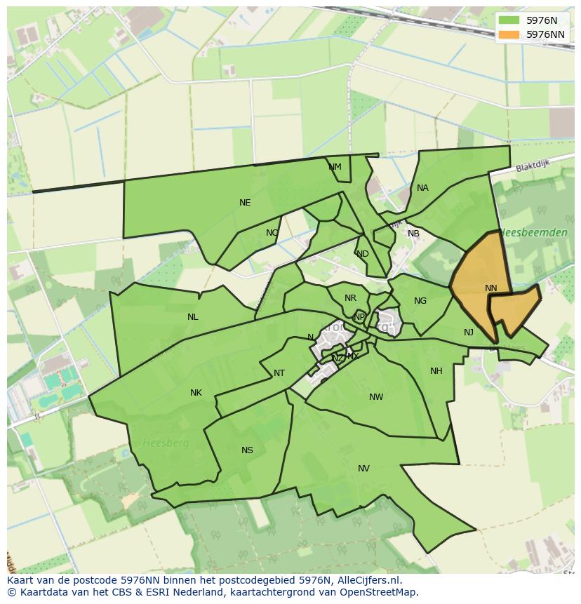 Afbeelding van het postcodegebied 5976 NN op de kaart.