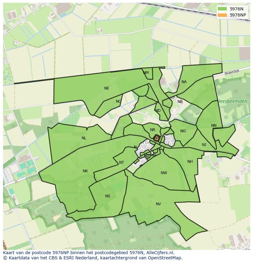 Afbeelding van het postcodegebied 5976 NP op de kaart.