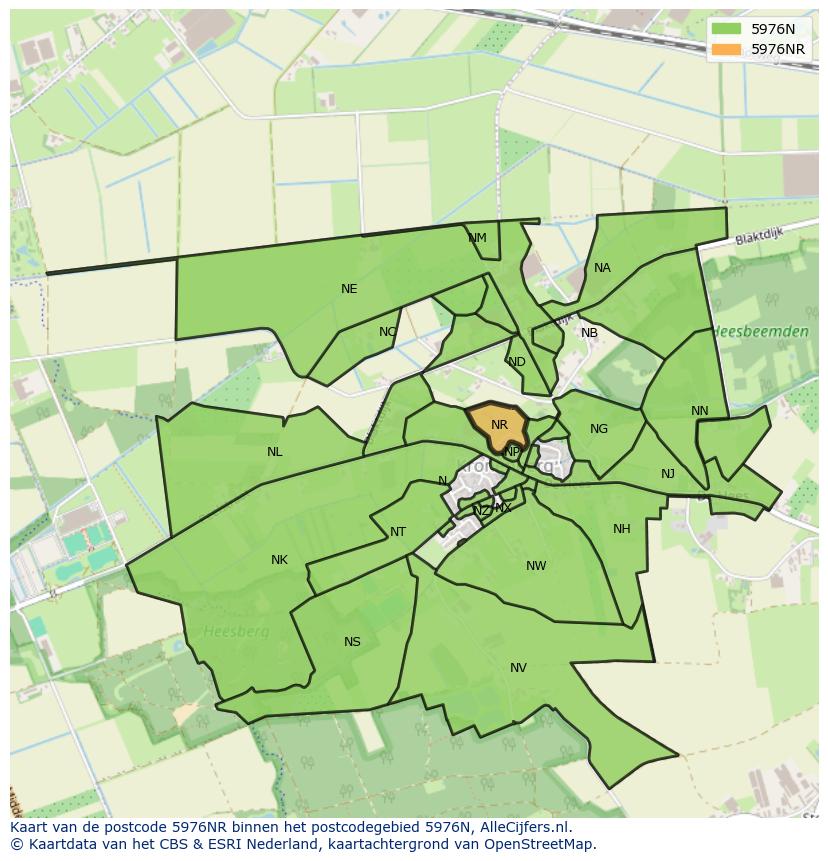 Afbeelding van het postcodegebied 5976 NR op de kaart.