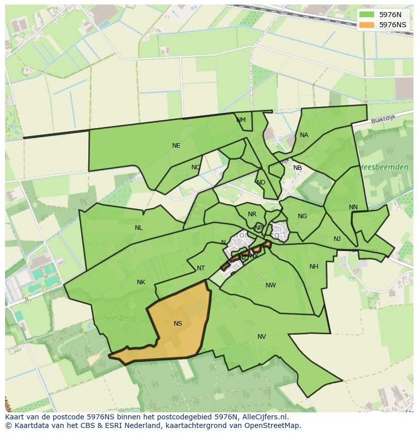 Afbeelding van het postcodegebied 5976 NS op de kaart.
