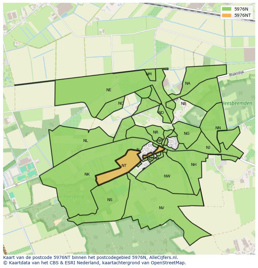 Afbeelding van het postcodegebied 5976 NT op de kaart.