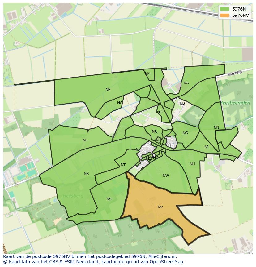 Afbeelding van het postcodegebied 5976 NV op de kaart.