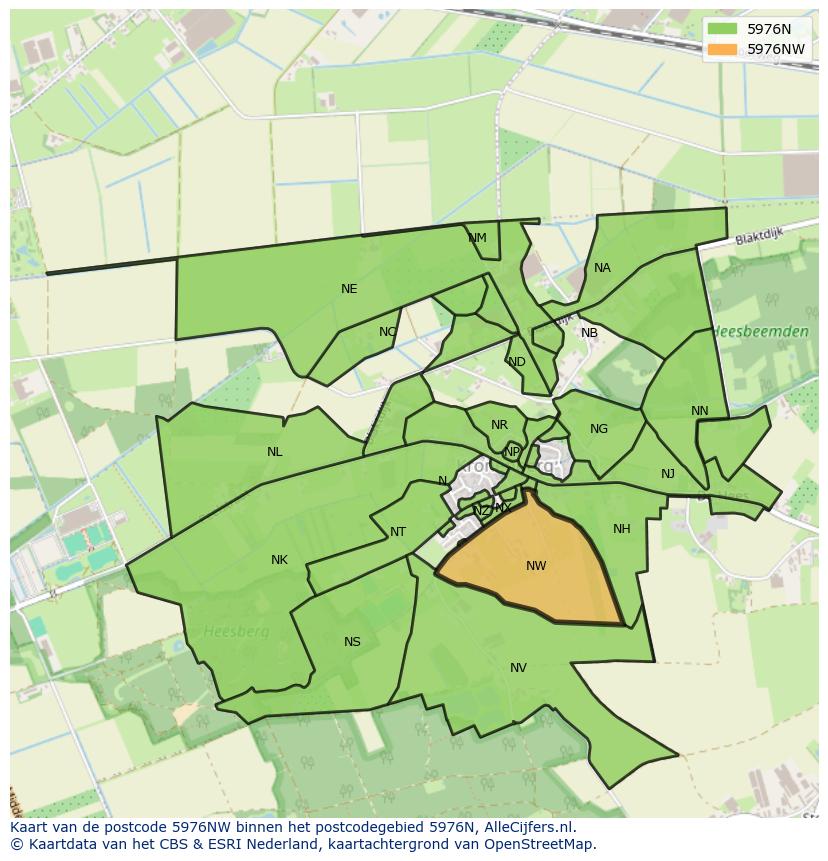 Afbeelding van het postcodegebied 5976 NW op de kaart.