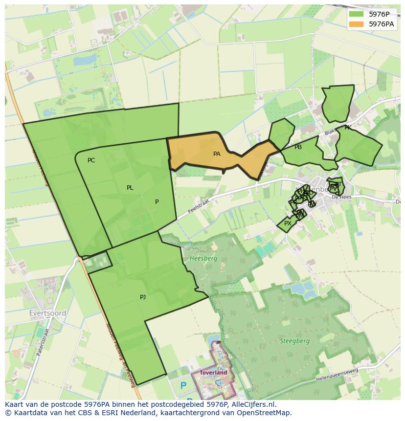Afbeelding van het postcodegebied 5976 PA op de kaart.