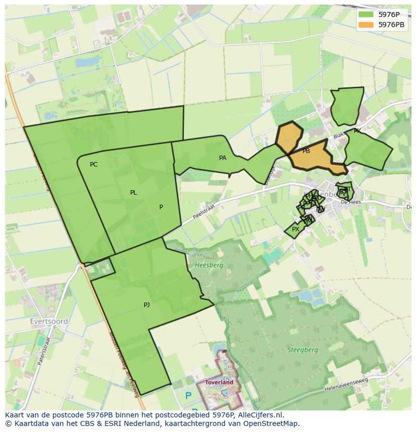 Afbeelding van het postcodegebied 5976 PB op de kaart.