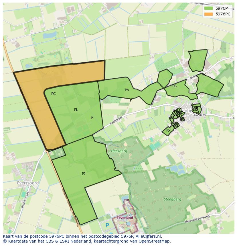 Afbeelding van het postcodegebied 5976 PC op de kaart.
