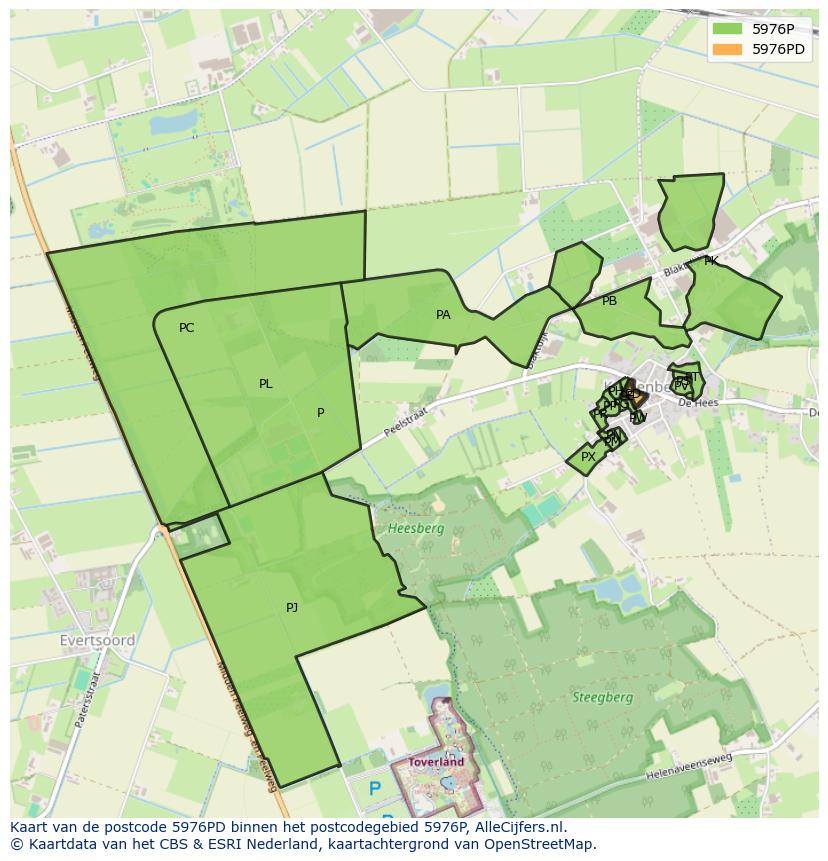 Afbeelding van het postcodegebied 5976 PD op de kaart.