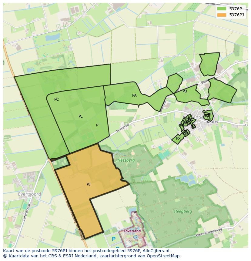 Afbeelding van het postcodegebied 5976 PJ op de kaart.