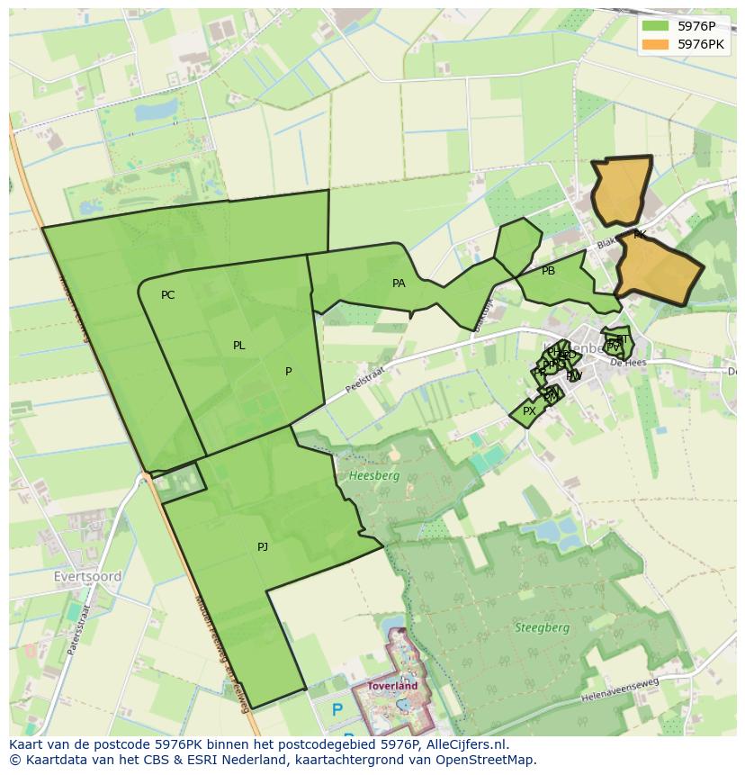 Afbeelding van het postcodegebied 5976 PK op de kaart.