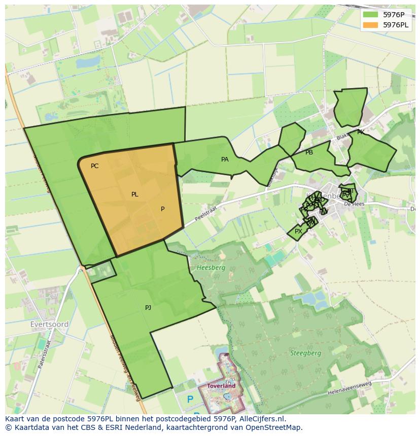 Afbeelding van het postcodegebied 5976 PL op de kaart.