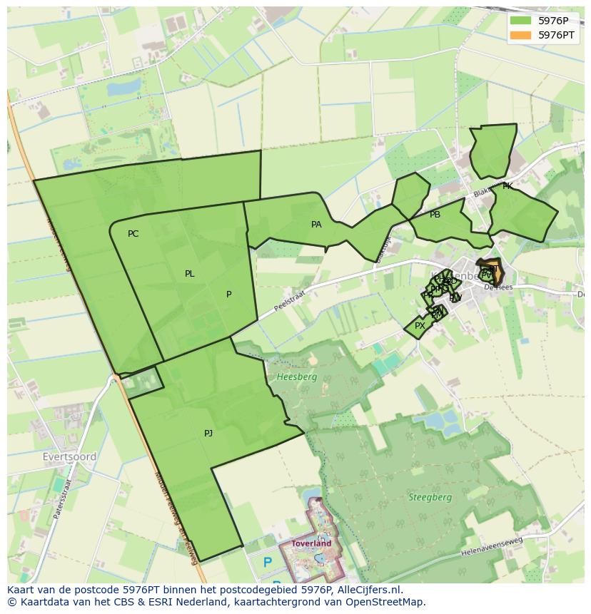 Afbeelding van het postcodegebied 5976 PT op de kaart.