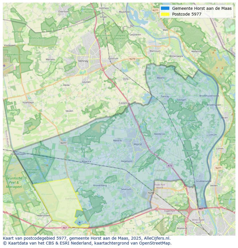 Afbeelding van het postcodegebied 5977 op de kaart.