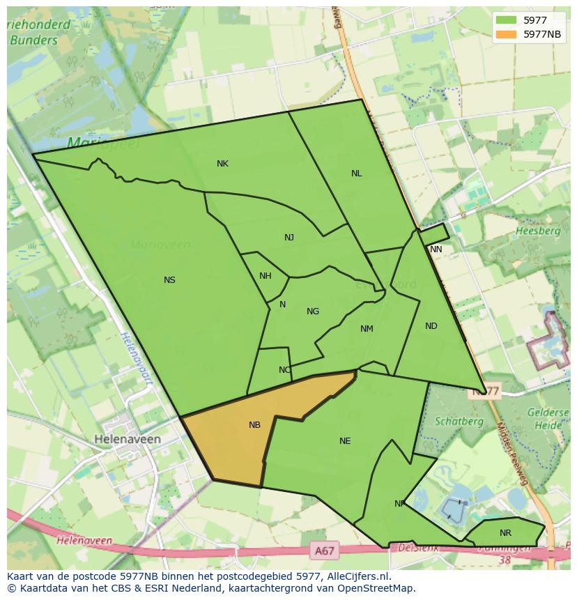 Afbeelding van het postcodegebied 5977 NB op de kaart.