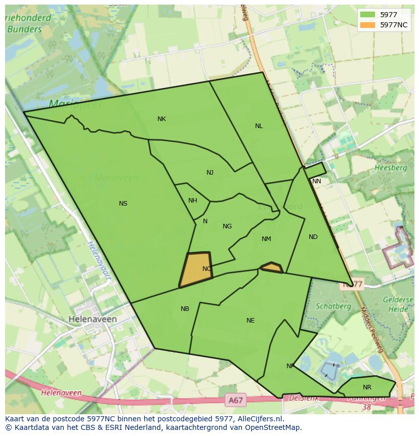 Afbeelding van het postcodegebied 5977 NC op de kaart.