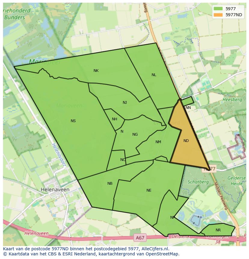 Afbeelding van het postcodegebied 5977 ND op de kaart.