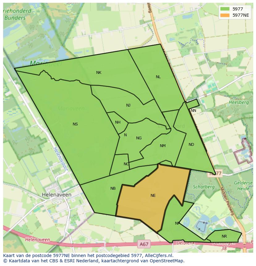 Afbeelding van het postcodegebied 5977 NE op de kaart.