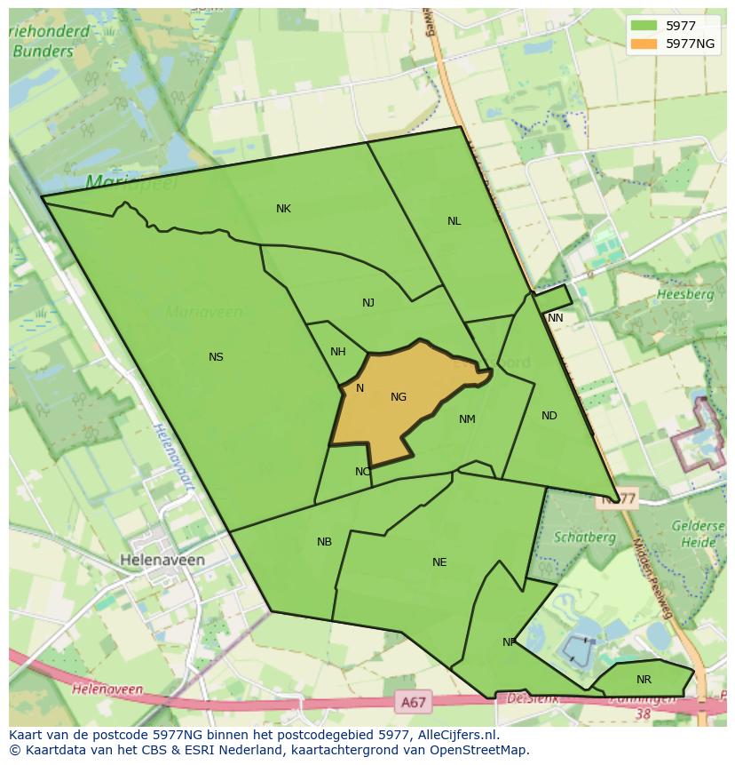 Afbeelding van het postcodegebied 5977 NG op de kaart.
