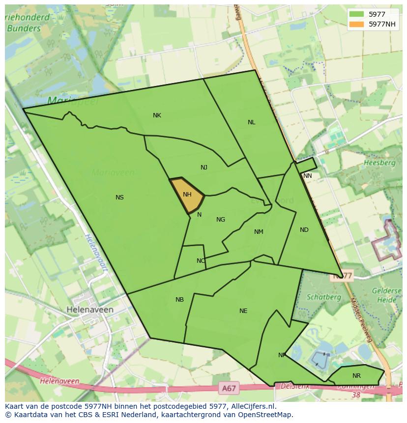 Afbeelding van het postcodegebied 5977 NH op de kaart.