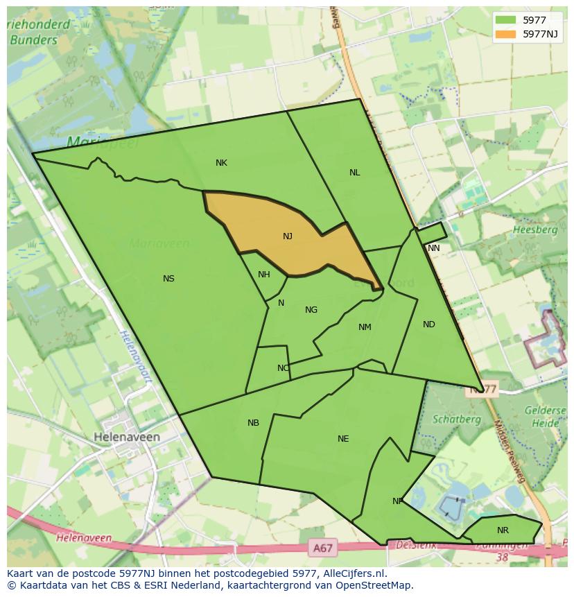 Afbeelding van het postcodegebied 5977 NJ op de kaart.