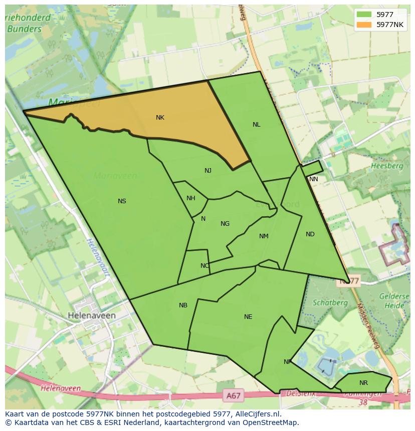Afbeelding van het postcodegebied 5977 NK op de kaart.
