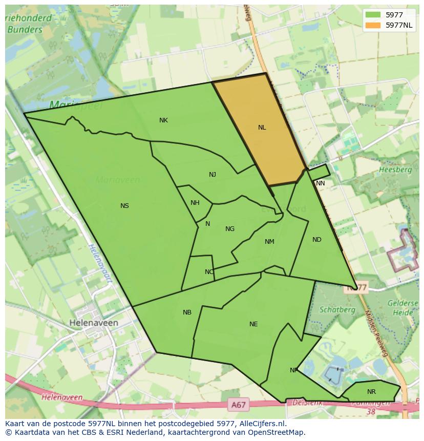 Afbeelding van het postcodegebied 5977 NL op de kaart.
