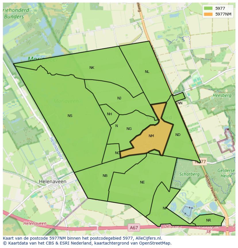 Afbeelding van het postcodegebied 5977 NM op de kaart.