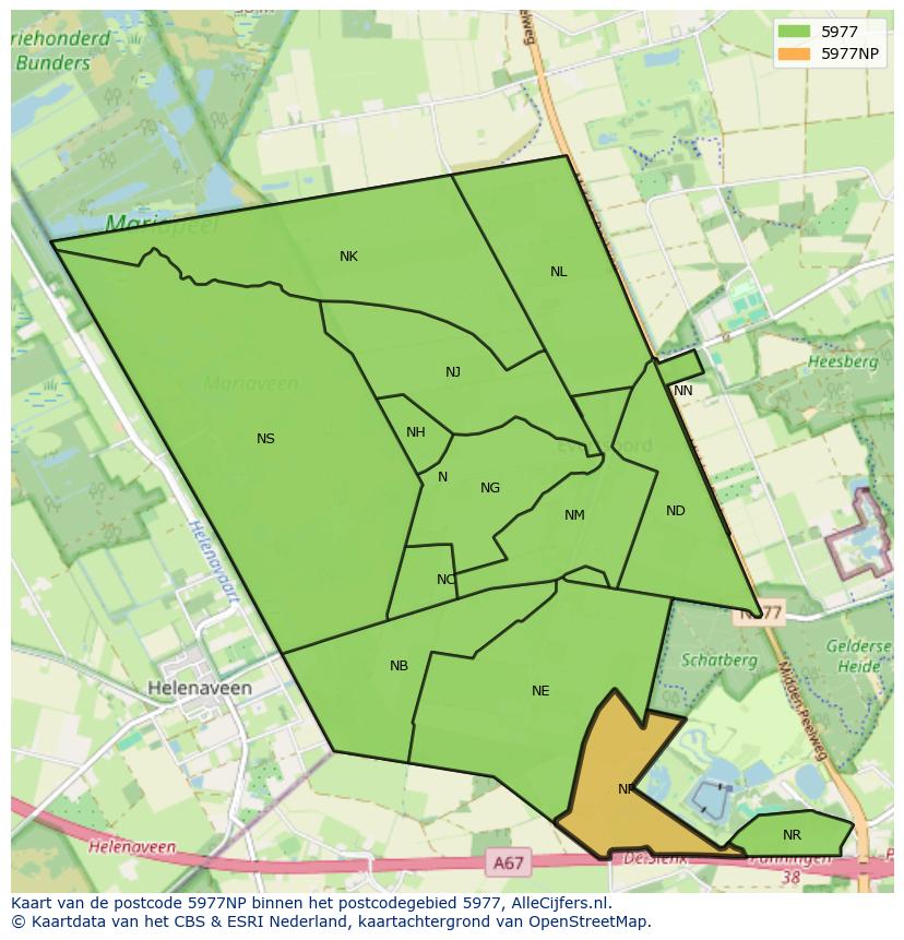Afbeelding van het postcodegebied 5977 NP op de kaart.