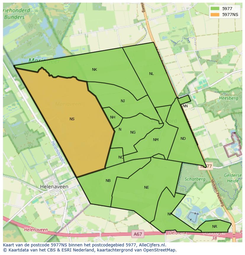 Afbeelding van het postcodegebied 5977 NS op de kaart.