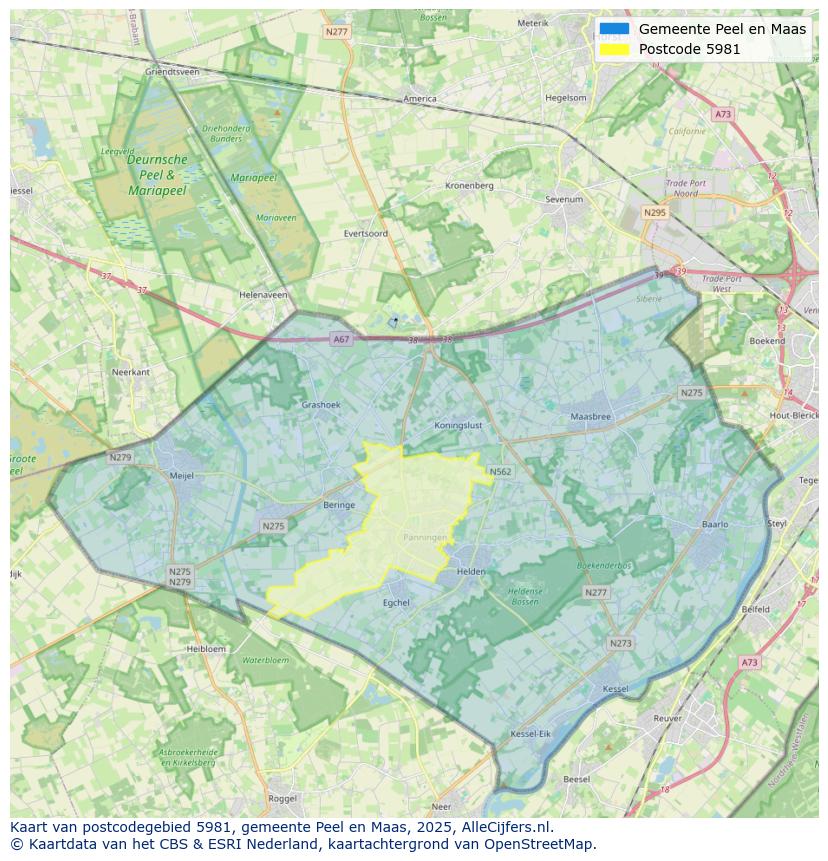 Afbeelding van het postcodegebied 5981 op de kaart.