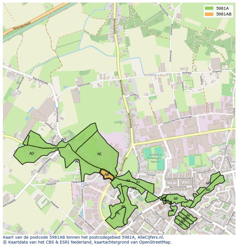 Afbeelding van het postcodegebied 5981 AB op de kaart.