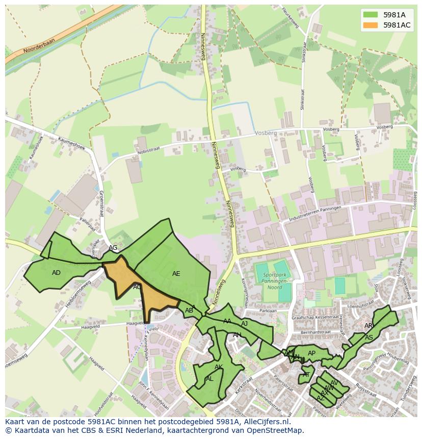 Afbeelding van het postcodegebied 5981 AC op de kaart.