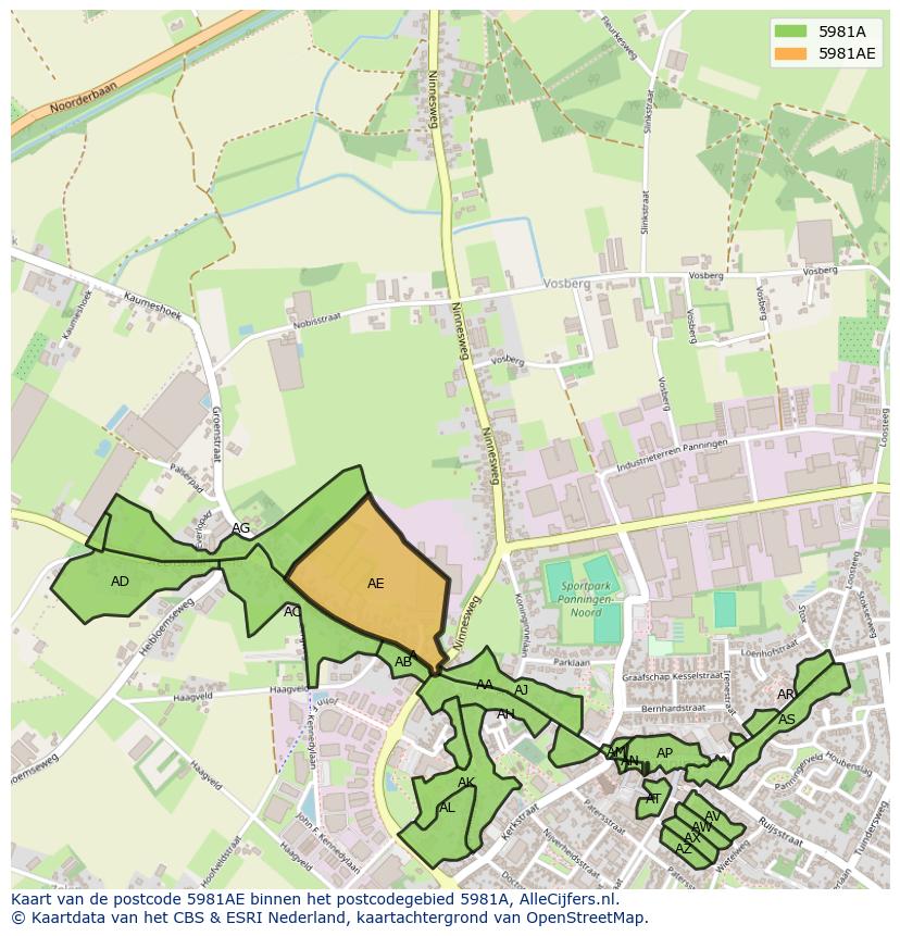 Afbeelding van het postcodegebied 5981 AE op de kaart.