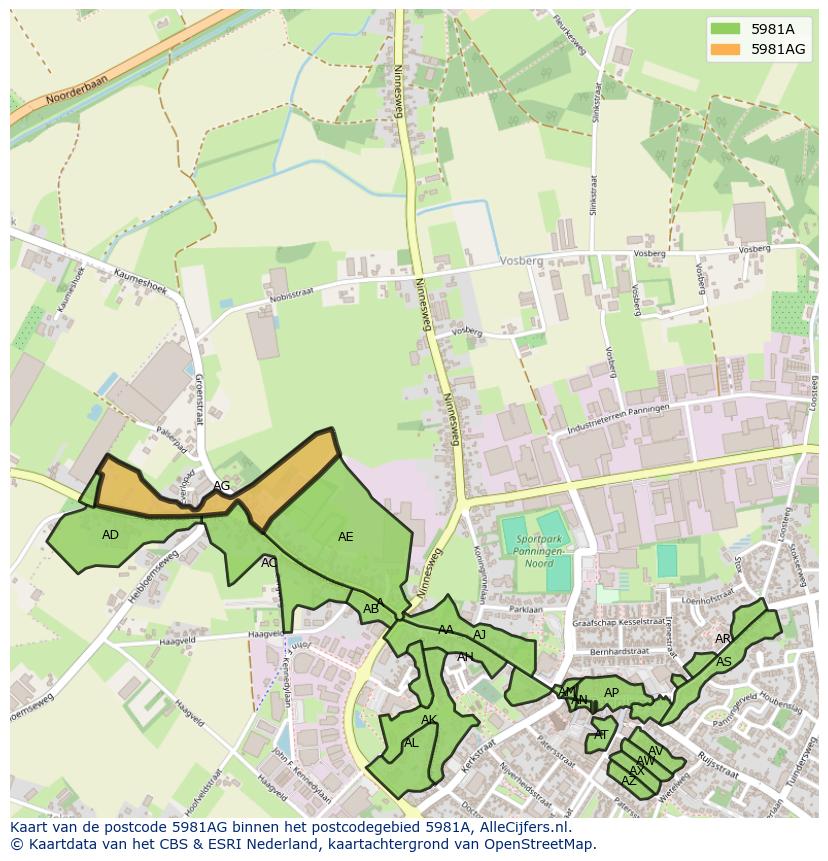 Afbeelding van het postcodegebied 5981 AG op de kaart.