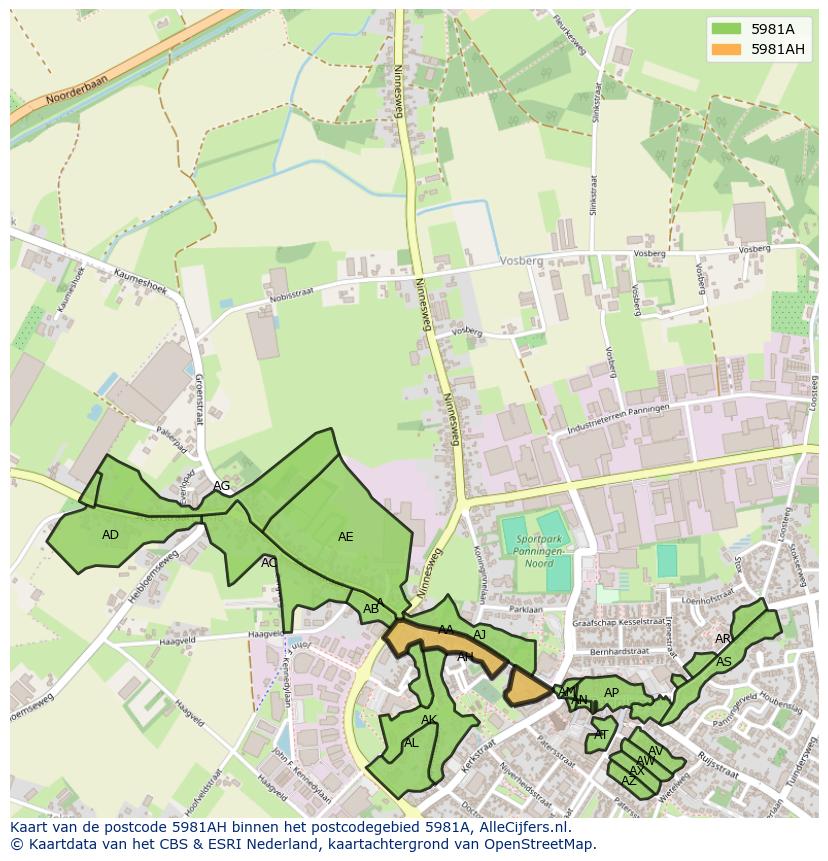 Afbeelding van het postcodegebied 5981 AH op de kaart.