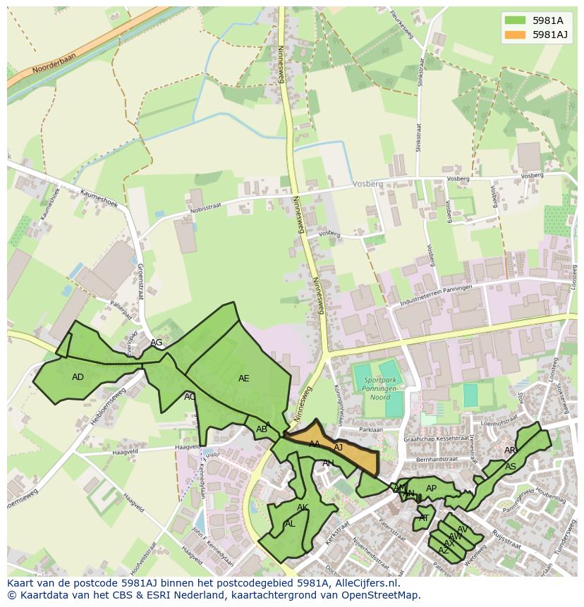 Afbeelding van het postcodegebied 5981 AJ op de kaart.