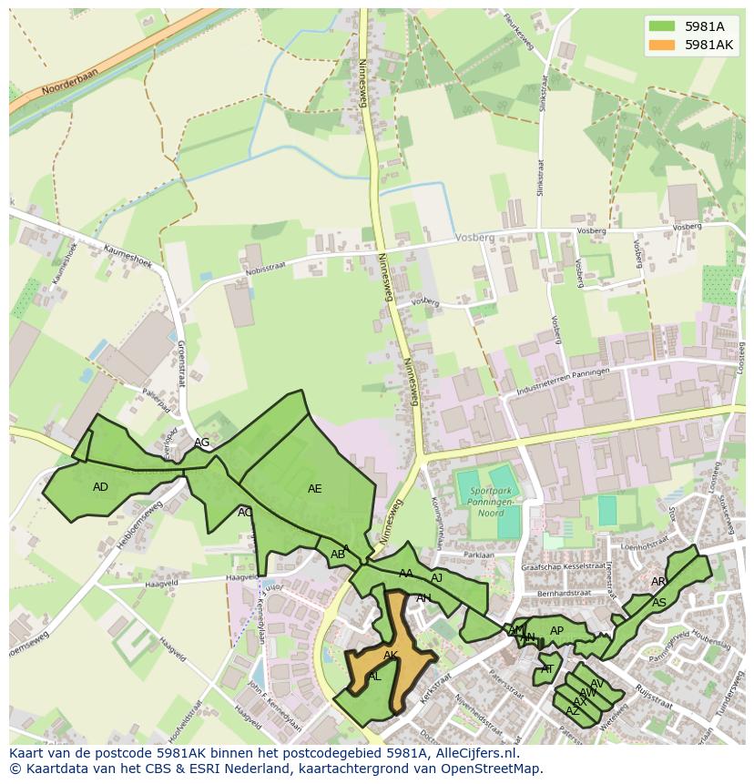 Afbeelding van het postcodegebied 5981 AK op de kaart.