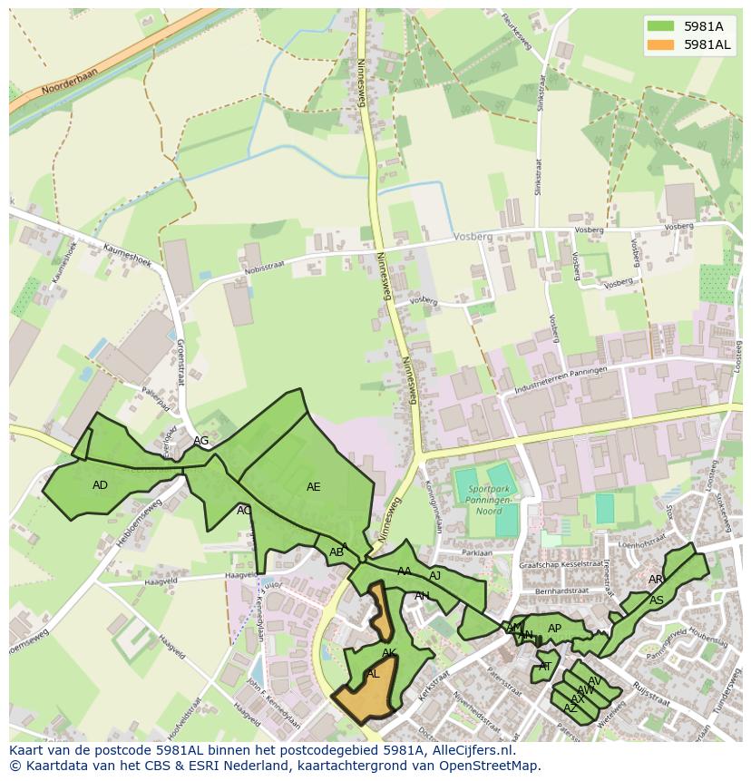 Afbeelding van het postcodegebied 5981 AL op de kaart.