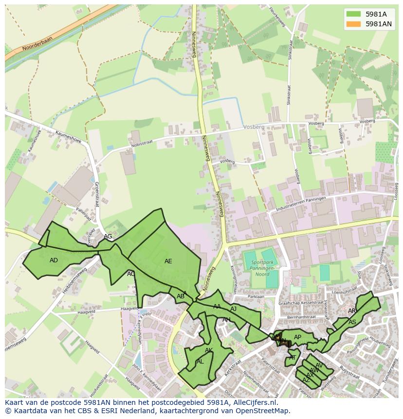 Afbeelding van het postcodegebied 5981 AN op de kaart.