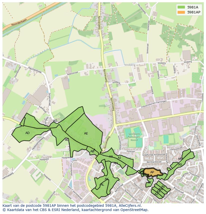 Afbeelding van het postcodegebied 5981 AP op de kaart.