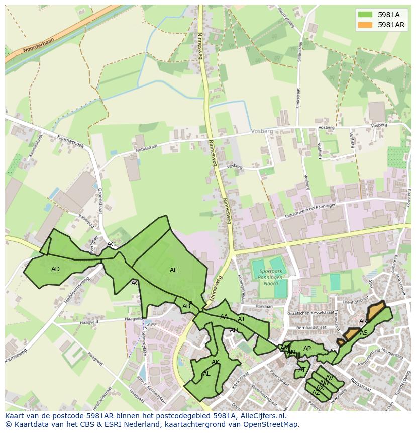 Afbeelding van het postcodegebied 5981 AR op de kaart.