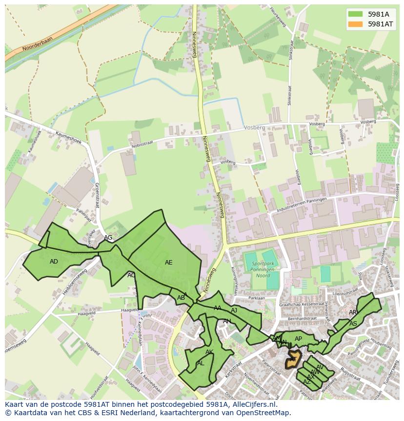 Afbeelding van het postcodegebied 5981 AT op de kaart.