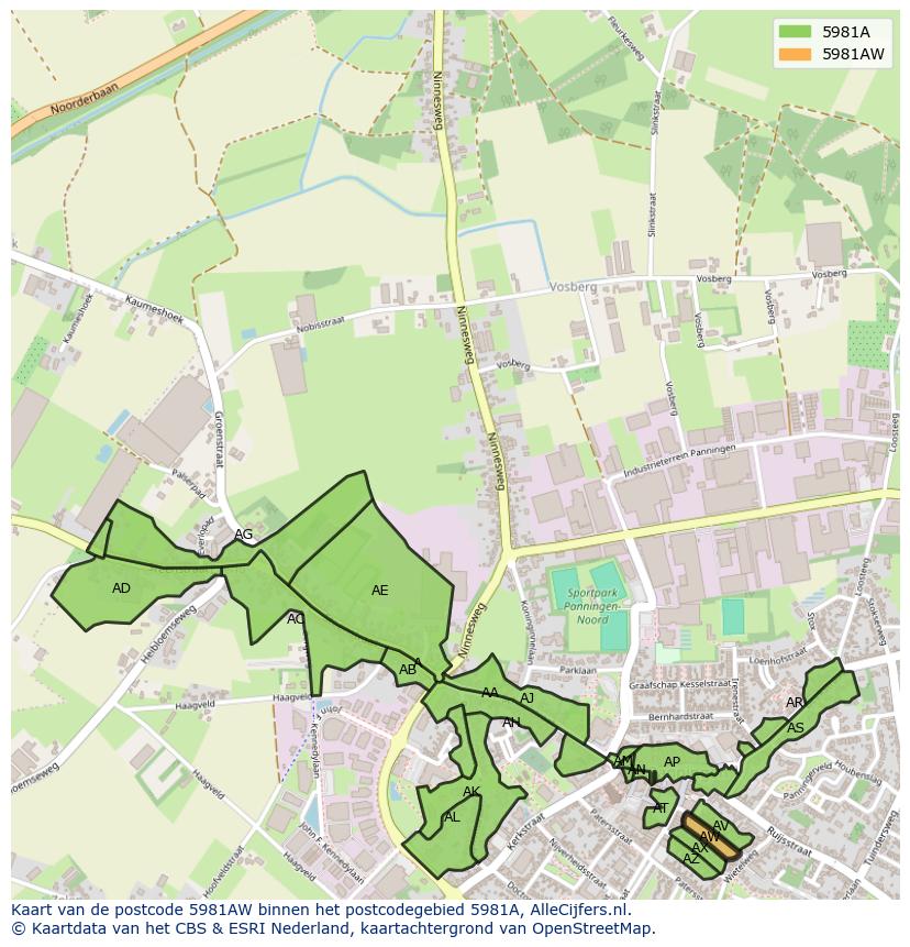 Afbeelding van het postcodegebied 5981 AW op de kaart.