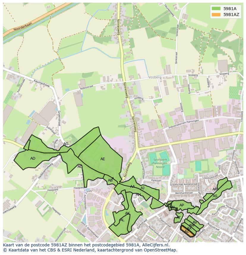 Afbeelding van het postcodegebied 5981 AZ op de kaart.