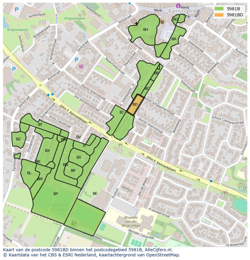 Afbeelding van het postcodegebied 5981 BD op de kaart.
